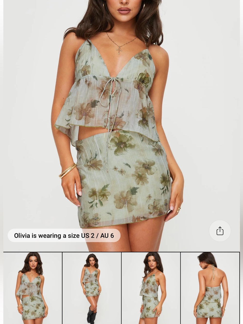 Princess Polly Green Floral 2 Piece Set